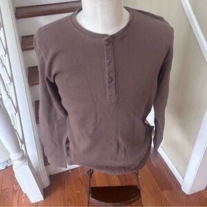 Pact Organic Cotton Thermal Henley Mens M Brown Waffle Knit Sustainable Layering